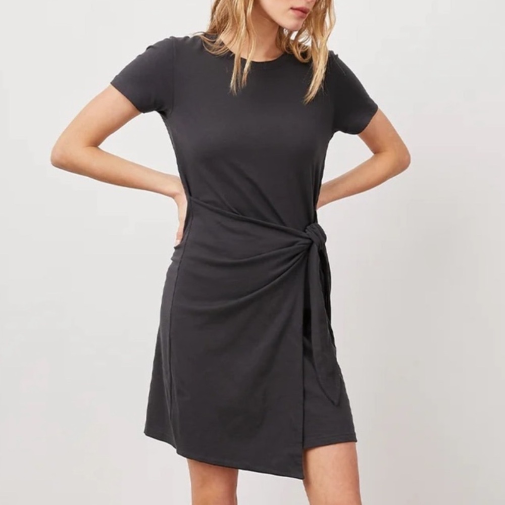 ANTHROPOLOGIE Dolan Left Coast Tied Knot T Shirt Dress in Black Size XS